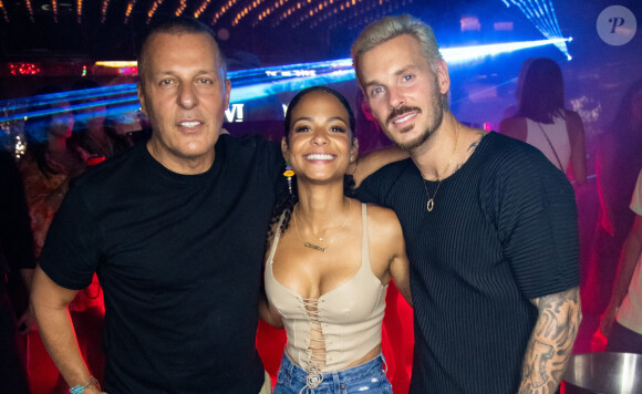 Exclusif - Jean-Roch, M. Pokora (Matt Pokora), sa femme Christina Milian - People dînent au restaurant "Gioia" avant de faire la fête au VIP Room à Saint-Tropez le 28 juillet 2022. © Hippolyte Hamonet/Bestimage 