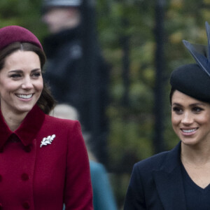 Catherine Kate Middleton, la duchesse de Cambridge et Meghan Markle, la duchesse de Sussex enceinte - La famille royale britannique se rend à la messe de Noël à l'église Sainte-Marie-Madeleine à Sandringham, le 25 décembre 2018. 