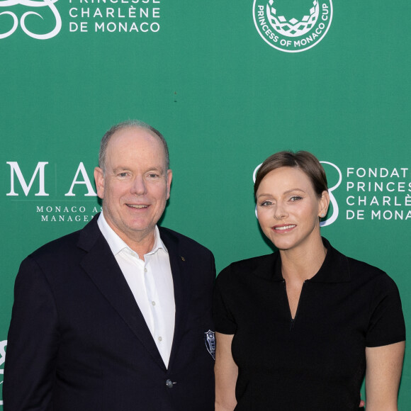 Le prince Albert II de Monaco et la princesse Charlene - 19e trou de golf de la Princess of Monaco Cup 2023 dans les Jardins des Boulingrins à Monaco, le 6 septembre 2023. © Olivier Huitel / Pool / Bestimage