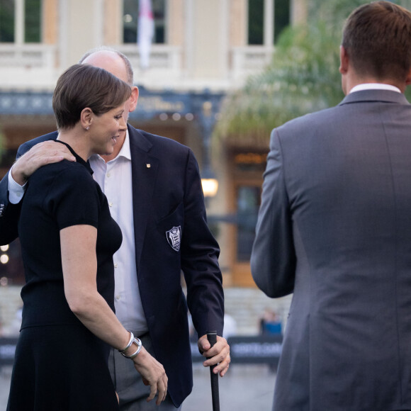 Le prince Albert II de Monaco et la princesse Charlene - 19e trou de golf de la Princess of Monaco Cup 2023 dans les Jardins des Boulingrins à Monaco, le 6 septembre 2023. © Olivier Huitel / Pool / Bestimage