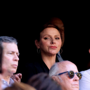 La princesse Charlene de Monaco - Tribunes lors du match de rugby entre l'Afrique du Sud et l'Écosse (18-3) au stade Vélodrome à Marseille, le 10 septembre 2023. © Dominique Jacovides / Bestimage