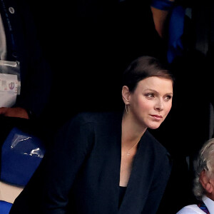 La princesse Charlene de Monaco dans les tribunes lors du match de rugby entre l'Afrique du Sud et l'Écosse (18-3) au stade Vélodrome à Marseille le 10 septembre 2023. © Dominique Jacovides / Bestimage 