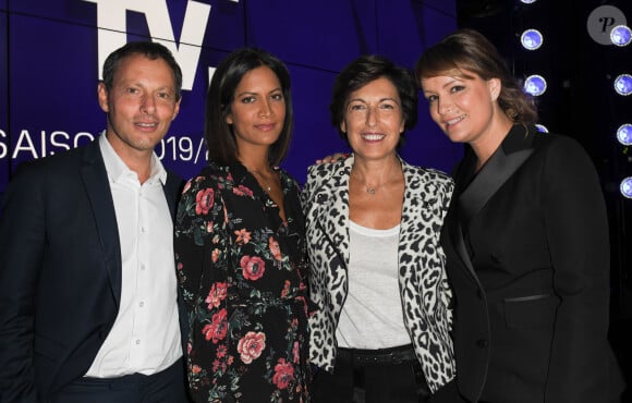 Marc-Olivier Fogiel, PDG de BFM.TV, Aurélie Casse, Ruth Elkrief - Conférence de presse de rentrée de BFM.TV à Paris, le 5 septembre 2019.