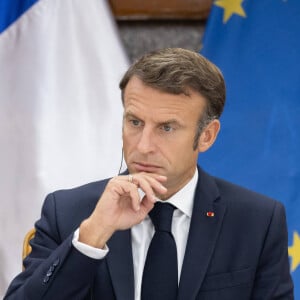 Conférence de presse du président Emmanuel Macron et de Sheikh Hasina, première ministre du Bangladesh à Dacca le 11 septembre 2023. © Jacques Witt / Pool / Bestimage 