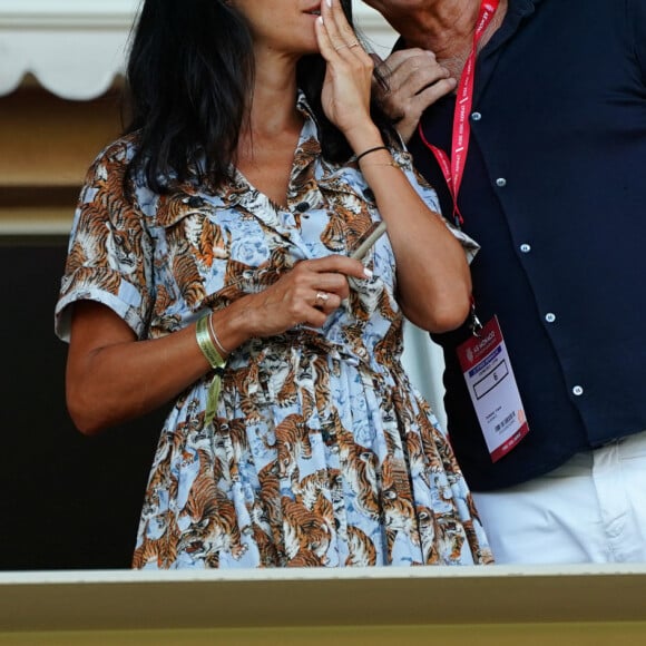 Franck Dubosc et sa femme Danièle Dubosc assistent au match de football AS Monaco - Rennes (1-1), Ligue 1 Uber Eats, au Stade Louis II à Monaco le 13 Août 2022. © Norbert Scanella / Panoramic / Bestimage