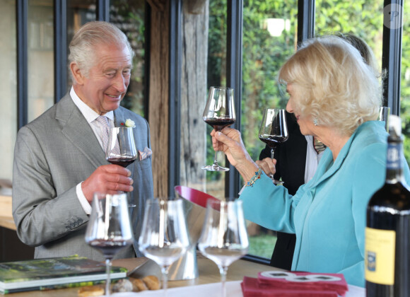 Le roi Charles III d'Angleterre et Camilla Parker Bowles, reine consort d'Angleterre, visitent le domaine viticole Chäteau Smith Haut Lafitte à Martillac près de Bordeaux, le 22 septembre 2023. Le couple royal britannique est en visite en France du 20 au 22 septembre 2023. 