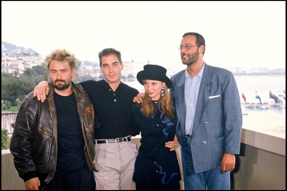 Luc Besson, Jean-Marc Barr, Rosanna Arquette, Jean Reno au Festival de Cannes pour Le Grand Bleu en 1988