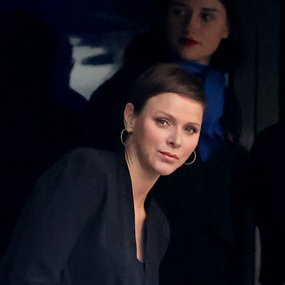 La princesse Charlene de Monaco dans les tribunes lors du match de rugby entre l'Afrique du Sud et l'Écosse (18-3) au stade Vélodrome à Marseille le 10 septembre 2023. © Dominique Jacovides / Bestimage 