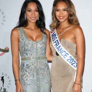 Cindy Fabre (Miss France 2005) et Indira Ampiot (Miss France 2023) - Photocall du 4ème gala de charité de l'association "Les Bonnes Fées" à l'occasion de la campagne mondiale "Octobre Rose" à l'hôtel Peninsula, Paris le 5 octobre 2023. © Coadic Guirec/Bestimage