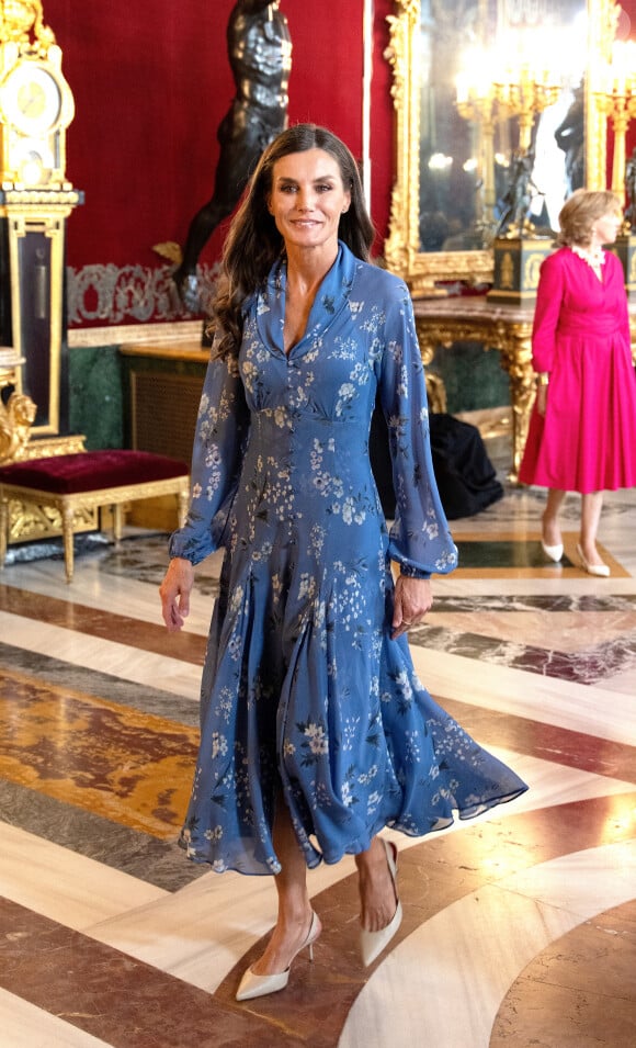 Le roi Felipe VI et la reine Letizia d'Espagne, donnent une réception au palais royal à l'occasion de la fête nationale à Madrid, le 12 octobre 2023. 