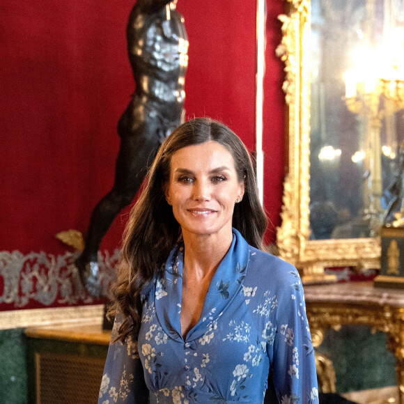 Le roi Felipe VI et la reine Letizia d'Espagne, donnent une réception au palais royal à l'occasion de la fête nationale à Madrid, le 12 octobre 2023. 