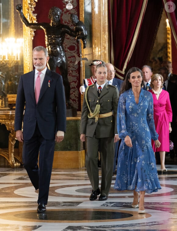 Le roi Felipe VI et la reine Letizia d’Espagne, donnent une réception au palais royal à l'occasion de la fête nationale à Madrid, le 12 octobre 2023.  King Felipe VI, Queen Letizia and Crown Princess Leonor host the National Day Reception at The Royal Palace. Madrid - October 12th, 2023. 
