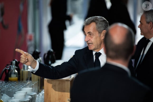 Nicolas Sarkozy, ancien président de la Republique francaise lors de la cérémonie d'hommage au regretté journaliste français J.-P.Elkabbach au siège de France Televisions à Paris, France, le 9 octobre 2023. © Jeanne Accorsini/Pool/Bestimage 