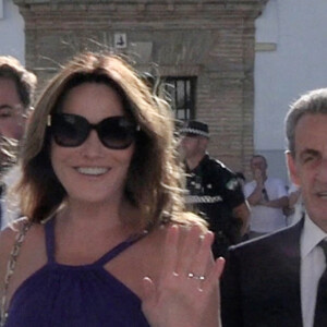 Carla Bruni and Nicolas Sarkozy arriving at the wedding of Javier Prado Benitez and Catalina Vereterra Gastearen, on September 30, 2023, in Medina Sidonia (Cadiz, Spain).