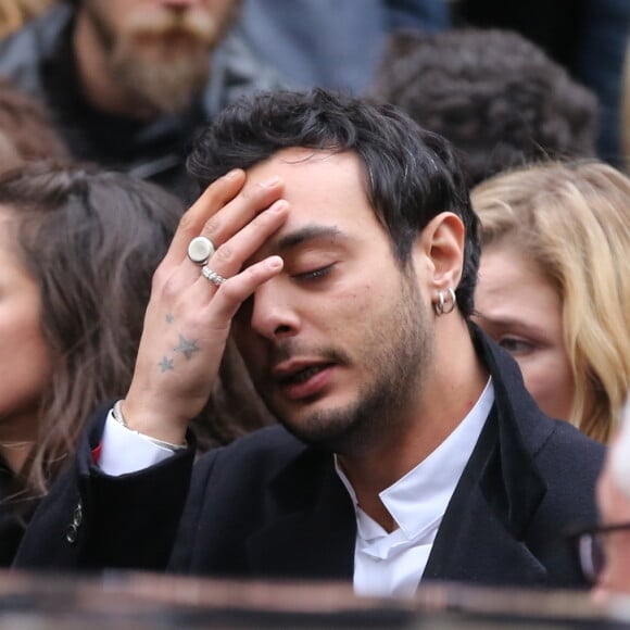 Roman de Kermadec (Fils de Kate Barry) - Sortie des obseques de Kate Barry en l'eglise Saint-Roch a Paris. Le 19 decembre 2013  Funerals of Kate Barry at Saint-Roch's Church in Paris. On december 19th 2013 