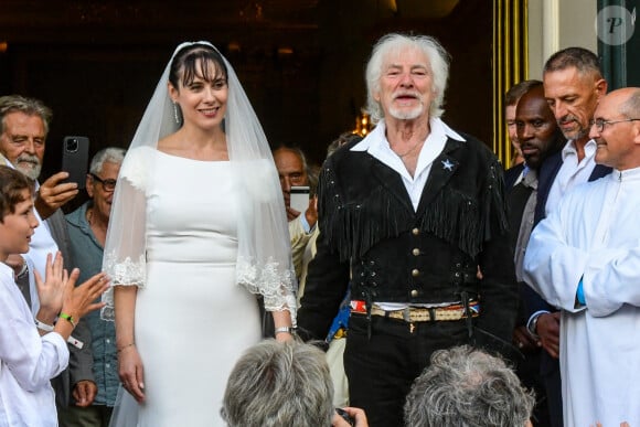 Mariage d'Hugues Aufray et de Murielle Mégevand à l'église Saint-Vigor de Marly-Le Roy, France, le 2 septembre 2023.