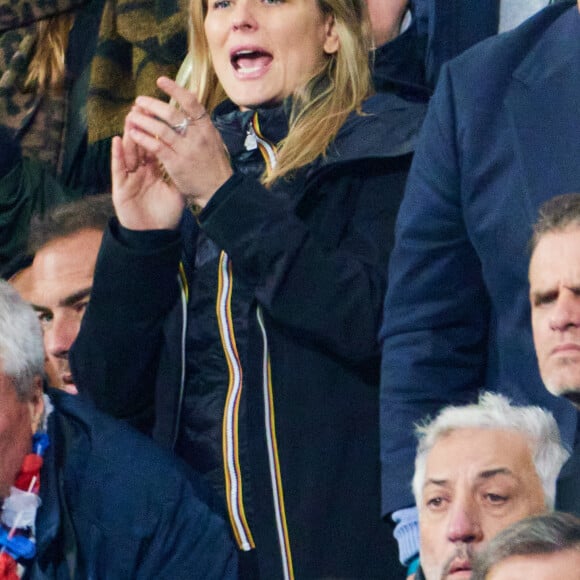 Elle n'a pas officialisé l'identité du papa
Laure Boulleau (enceinte) - People des les tribunes de la coupe du Monde de Rugby France 2023 - Match de quart de finale "France-Afrique du Sud (28-29)" au Stade de France à Saint-Denis 15 octobre 2023. © Moreau-Jacovides/Bestimage 