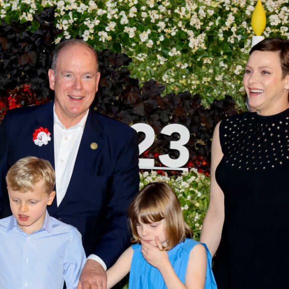 La princesse Stéphanie de Monaco, Le prince Albert II de Monaco, La princesse Charlène de Monaco, Le prince Jacques de Monaco, marquis des Baux, La princesse Gabriella de Monaco, comtesse de Carladès - "Le rocher en fête" la principauté de Monaco fête le centenaire du prince Rainier III à Monaco, le 31 mai 2023. © Claudia Albuquerque / Bestimage