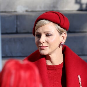 La princesse Charlene de Monaco - La famille princière de Monaco à la sortie de la cathédrale Notre-Dame Immaculée pour la messe solennelle d'action de grâce et un Te Deum, à l'occasion de la Fête Nationale de Monaco. Le 19 novembre 2023 © Dominique Jacovides-Bruno Bebert / Bestimage 