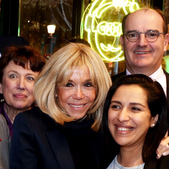 Exclusif - Roselyne Bachelot, Brigitte Macron, Jean Castex, Sarah El Haïry, (enceinte) - Sophie Cluzel est élevée au grade de commandeur de l'Ordre National du Mérite au Café Joyeux à Paris le 7 novembre 2023.  © Dominique Jacovides / Bestimage