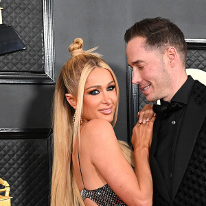 Paris Hilton et son mari Carter Reum au photocall de la cérémonie des 65ème Grammy Awards à Los Angeles le 5 février 2023.