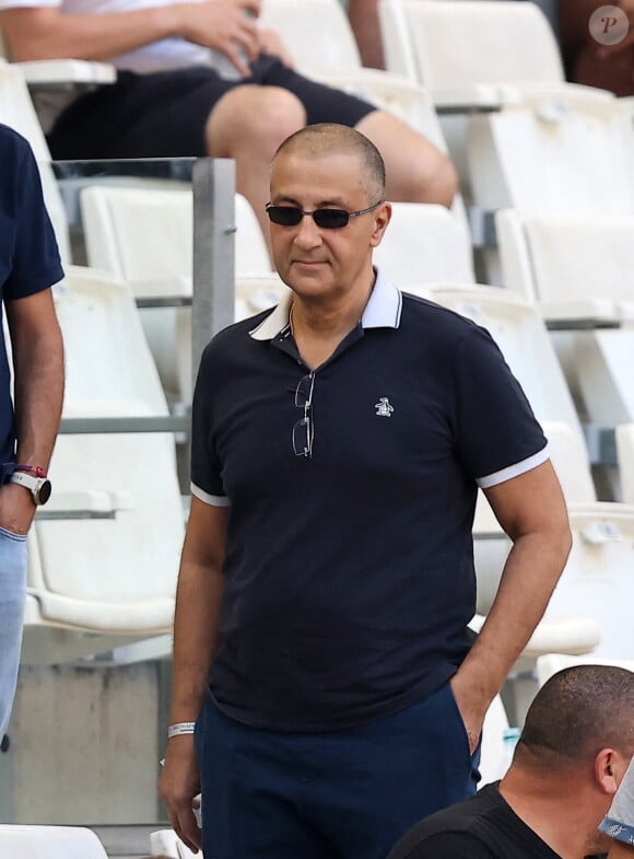 Mourad Boudjellal dans les tribunes lors du match de rugby entre l'Afrique du Sud et l’Écosse (18-3) au stade Vélodrome à Marseille le 10 septembre 2023. © Dominique Jacovides / Bestimage