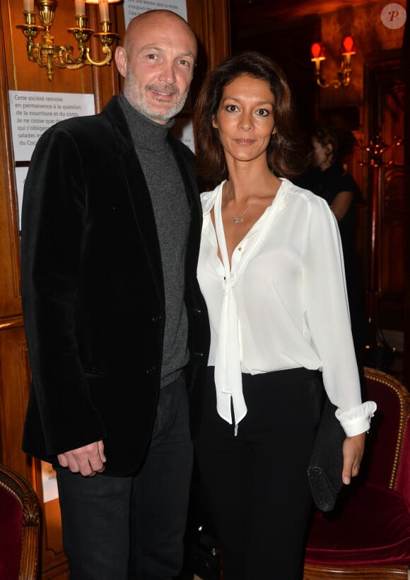 Frank Leboeuf et sa compagne Chrislaure Nollet - Cocktail de lancement du livre "Garde-Robes" de Nathalie Garçon à l'Hôtel Régina à Paris, le 13 octobre 2014.