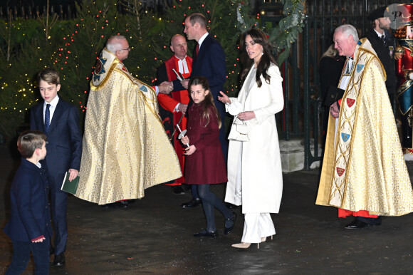 Le prince William, Kate Middleton, le prince George, la princesse Charlotte et le prince Louis de Galles - Traditionnel concert de Noël "Together At Christmas" en l'abbaye de Westminster à Londres. Le 8 décembre 2023.