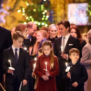 Le prince George de Galles, la princesse Charlotte de Galles et Le prince Louis de Galles, au traditionnel concert de Noël "Together At Christmas" à l'abbaye de Westminster à Londres, Royaume Uni, le 8 décembre 2023. 