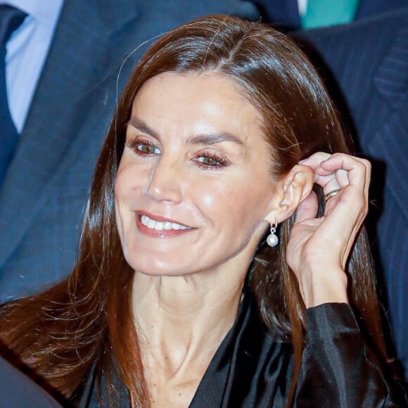 La reine Letizia d'Espagne, en tant que présidente d'honneur de FAD Youth, préside la réunion de son conseil d'administration à Madrid, le 12 décembre 2023. 