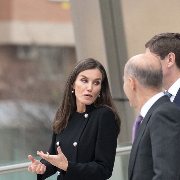 La reine Letizia d'Espagne, en tant que présidente d'honneur de FAD Youth, préside la réunion de son conseil d'administration à Madrid, le 12 décembre 2023. 