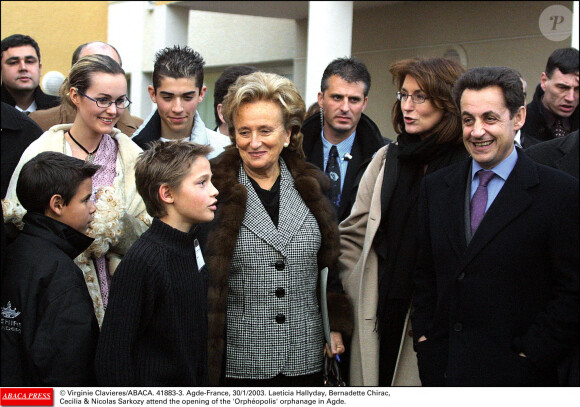 © Virginie Clavieres/ABACA. 41883-3. Agde-France, 30/1/2003. Laeticia Hallyday, Bernadette Chirac, Cecilia & Nicolas Sarkozy attend the opening of the 'OrphŽopolis' orphanage in Agde. 