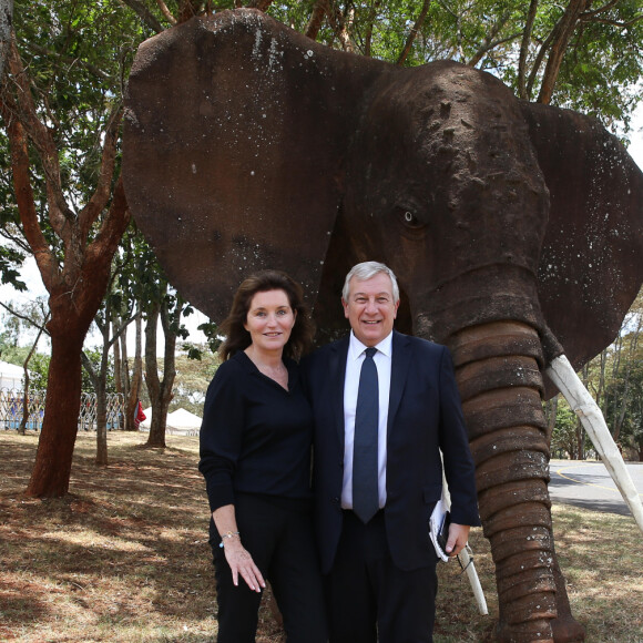 Semi Exclusif - Rendez-vous avec Richard Attias et sa femme Cécilia en marge du sommet One Planet à Nairobi, Kenya le 14 mars 2019. Richard Attias est l'organisateur du One Planet Summit de Nairobi. © Dominique Jacovides / Bestimage  Semi Exclusive - no Web en Suisse / Belgique Richard and Cecili Attias at the One Planet Summit pose in front of an elephant. Nairobi,Kenya on march 14th 2019 