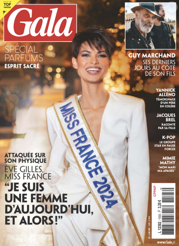 Elle fait la couverture ce jeudi 21 décembre du nouveau numéro de "Gala".
Eve Gilles (Miss France 2024) en couverture du magazine Gala, paru le 21 décembre 2023.