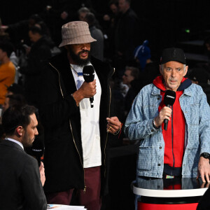 Joakim Noah et George Eddy - Célébrités assistent au match de basket de NBA entre les Cavs de Cleveland contre les Brooklyn Nets (111-102) à l'Accor Arena à Paris le 11 janvier 2024.