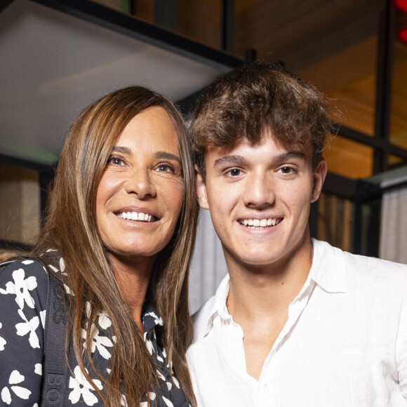 Exclusif - Nathalie Marquay et son fils Tom Pernaut lors de l'inauguration du Restaurant & Bar 19.20 by Norbert Tarayre à l'hôtel Prince de Galles à Paris le 10 octobre 2023.