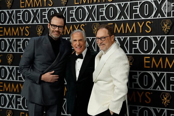 Bill Hader, Henry Winkler et Stephen Root - 75e cérémonie des Emmy Awards au Peacock Theater de Los Angeles. Le 15 janvier 2024. @ Kevork Djansezian-USA Today/SPUS/ABACAPRESS.COM
