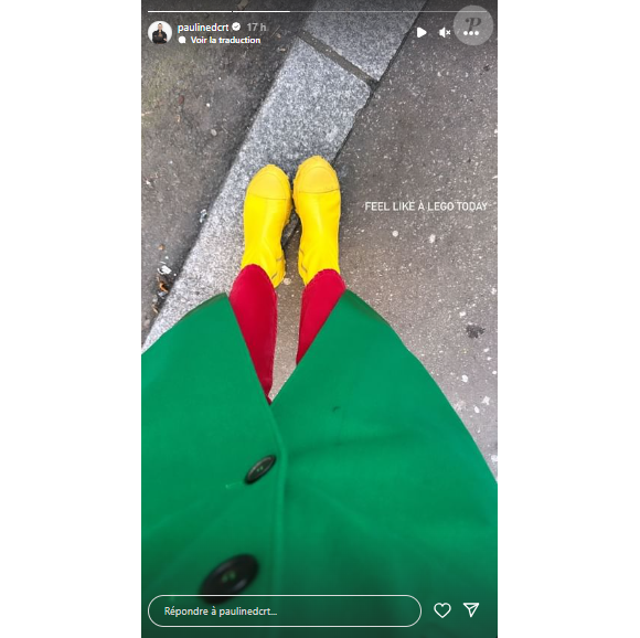 Dans sa story Instagram ce 16 janvier, elle a dévoilé sa tenue haute en couleurs : manteau vert, pantalon rouge et chaussures jaune pétant
Pauline Ducruet sur Instagram