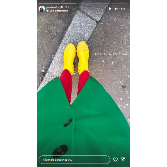 Dans sa story Instagram ce 16 janvier, elle a dévoilé sa tenue haute en couleurs : manteau vert, pantalon rouge et chaussures jaune pétant
Pauline Ducruet sur Instagram