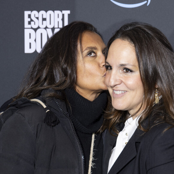 Karine Le Marchand et Yael Lebrati à la première de la série "Escort Boys" au cinéma UGC Ciné Cité Les Halles à Paris le 18 décembre 2023. © Cyril Moreau / Bestimage