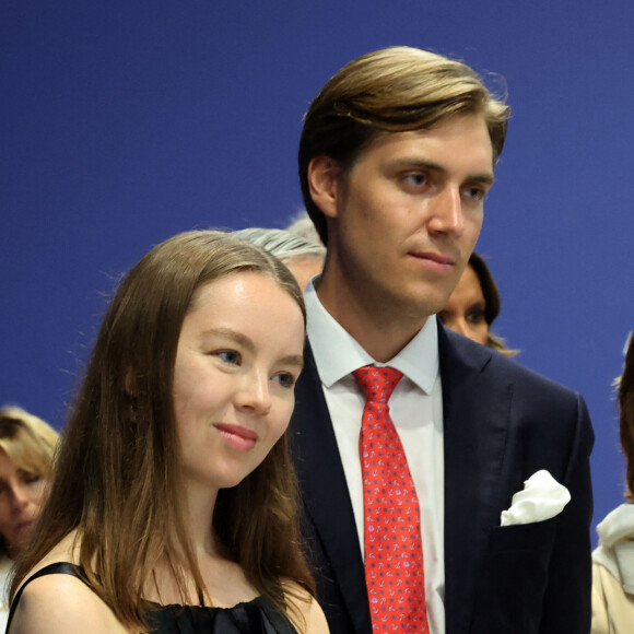 Exclusif - Le prince Albert II de Monaco, en compagnie de sa nièce la princesse Alexandra de Hanovre et son fiancé Ben Strautmann a visité la nouvelle exposition de l'été du Grimaldi Forum à Monaco, "Monet en pleine lumière", le 6 juillet 2023. © Claudia Albuquerque/Bestimage 
