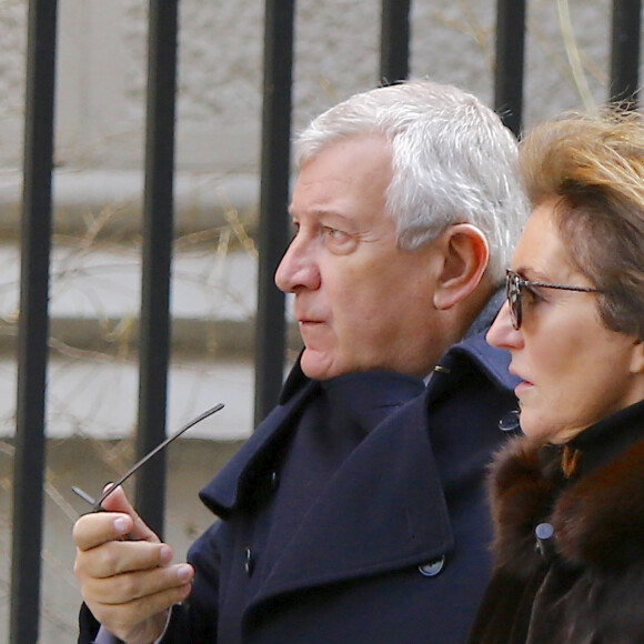 Cécilia et son mari Richard Attias - Obsèques de Lee Radziwill (Caroline Lee Bouvier), la soeur de Jackie Kennedy, belle soeur de JFK, en l'église Saint Thomas More à New York le 25 février 2019.