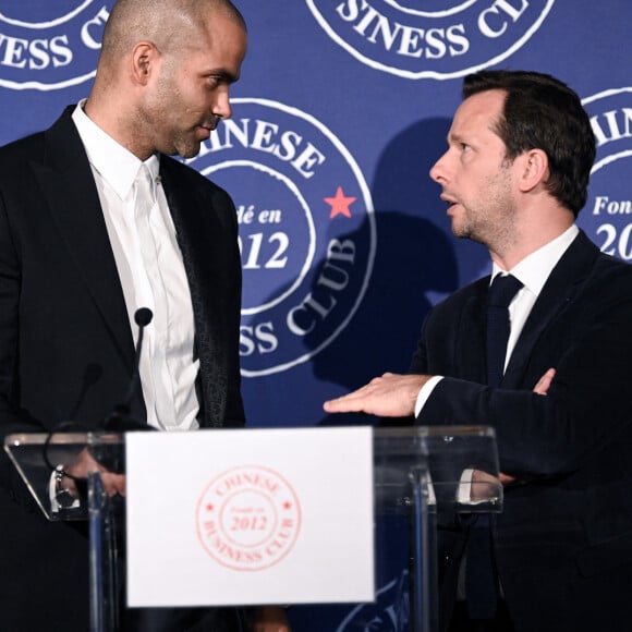 Exclusif - Tony Parker et Harold Parisot, Président du Chinese Business Club - Le Chinese Business Club ouvre sa saison des déjeuners officiels avec T.Parker en invité d'honneur au Westin Paris Vendôme le 2 février 2024. © Rachid Bellak / Bestimage 