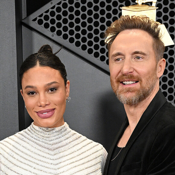 David Guetta et sa compagne Jessica Ledon, enceinte - 66e édition des Grammy Awards à la Crypto.com Arena à Los Angeles le 4 février 2024.