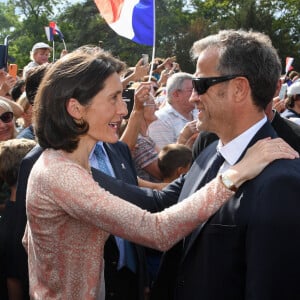 Amélie Oudéa-Castéra, ministre des Sports et des Jeux olympiques et paralympiques, Fabien Galthie - Le XV de France accueilli dans son camp de base dans le parc de Bois-Préau à à Rueil-Malmaison, France, le 2 septembre 2023, pour la Coupe du monde de Rugby 2023. Près de 6000 supporters étaient présents pour cette cérémonie des caps. © Lionel Urman/Panoramic/Bestimage