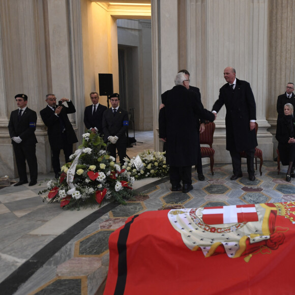 Veillée funèbre du prince Victor-Emmanuel de Savoie, en l'Eglise de Sant'Uberto à Turin, en présence de son fils, le prince E-P. de Savoie, le 9 février 2024. Le dernier roi d'Italie s'est éteint le 3 février 2024 à l'âge de 86 ans. 