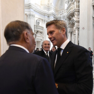 Ignazio La Russa, président du Sénat italien et le prince Emmanuel-Philibert de Savoie - Veillée funèbre du prince Victor-Emmanuel de Savoie, en l'Eglise de Sant'Uberto à Turin, le 9 février 2024. Le fils du dernier roi d'Italie s'est éteint le 3 février 2024 à l'âge de 86 ans. 