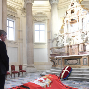 Le prince Emmanuel-Philibert de Savoie - Veillée funèbre du prince Victor-Emmanuel de Savoie, en l'Eglise de Sant'Uberto à Turin, en présence de son fils, le prince E-P. de Savoie, le 9 février 2024. Le fils du dernier roi d'Italie s'est éteint le 3 février 2024 à l'âge de 86 ans. 