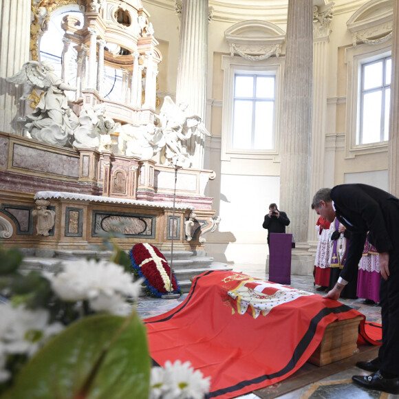 Le prince Emmanuel-Philibert de Savoie - Veillée funèbre du prince Victor-Emmanuel de Savoie, en l'Eglise de Sant'Uberto à Turin, en présence de son fils, le prince E-P. de Savoie, le 9 février 2024. Le fils du dernier roi d'Italie s'est éteint le 3 février 2024 à l'âge de 86 ans. 