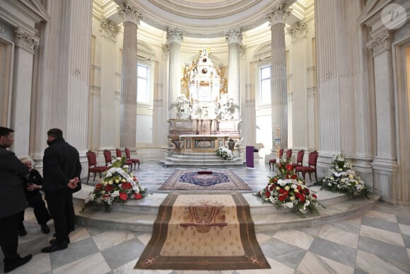 Veillée funèbre du prince Victor-Emmanuel de Savoie, en l'Eglise de Sant'Uberto à Turin, en présence de son fils, le prince E-P. de Savoie, le 9 février 2024. Le fils du dernier roi d'Italie s'est éteint le 3 février 2024 à l'âge de 86 ans. 
